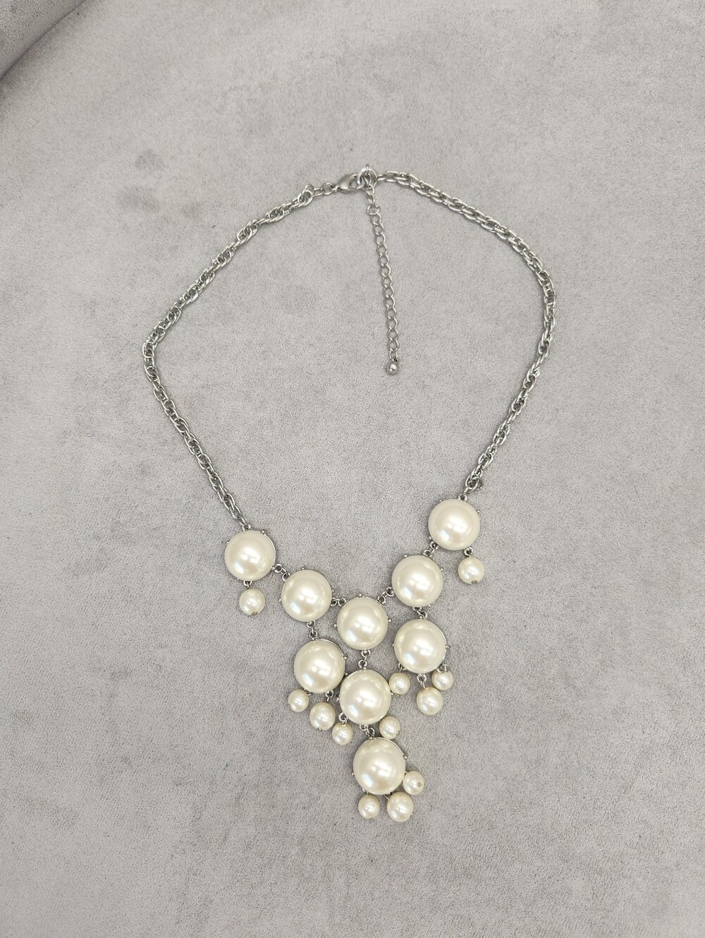 Statement White Bib Necklace Pearls Bubble Dangles Beaded Silver Prom Wedding